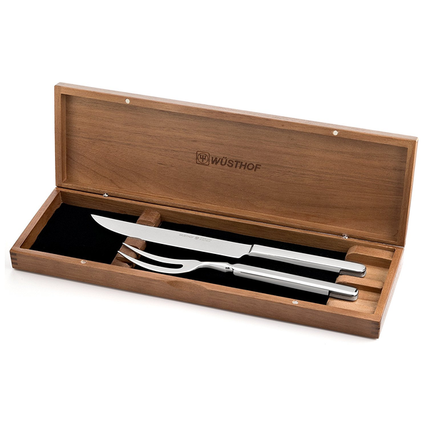 WUSTHOF 2-PIECE STAINLESS STEEL CARVING SET WITH WOODEN CHEST