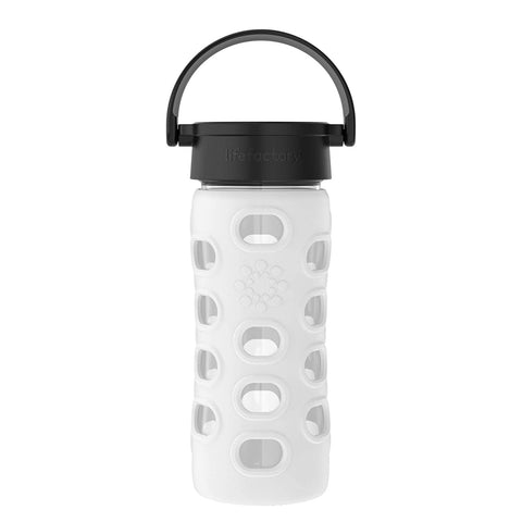 Lifefactory 12-Ounce BPA-Free Glass Water Bottle with Classic Cap and Protective Silicone Sleeve, Optic White