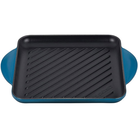 Le Creuset Enamaled Cast Iron Square Grill, 9.5", Deep Teal