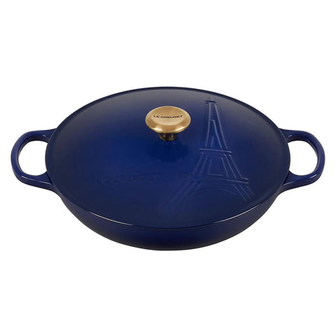 Le Creuset Signature Braiser - Indigo w/ Eiffel Tower Embossed Lid & Gold Knob