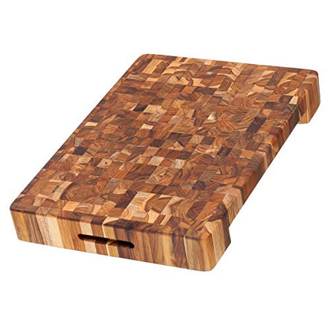 Teak Cutting Board - Rectangle Carving Board With Hand Grip And Bowl Cut Out (20 x 14 x 2.5 in.) - By Teakhaus