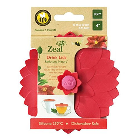 ZEAL 4'' FLOWER PUSH TO SEAL SILICONE 2PK DRINK LIDS - RED