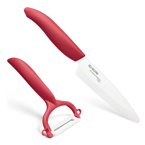 Kyocera Ceramic Knife and Peeler, 4.5", Red
