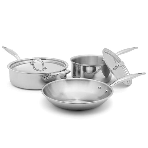 Heritage Steel 5 Piece Essentials Cookware Set - Titanium Strengthened 316Ti Stainless Steel with 5-Ply Construction - Induction-Ready and Fully Clad, Made in USA