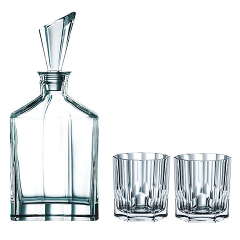 NACHTMANN ASPEN DECANTER SET WITH STOPPER AND WHISKEY TUMBLERS