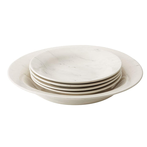 Anolon Ceramics Stoneware Pasta/Soup Bowls, 5 Piece, Marble White