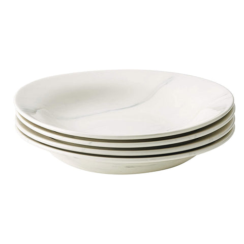 Anolon Ceramics Stoneware Pasta Soup Bowls, 4 Piece, Marble White