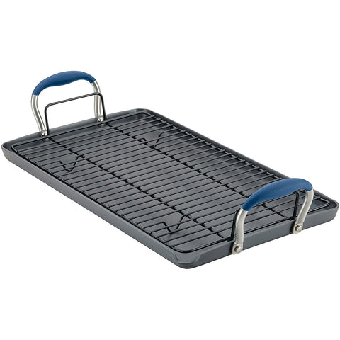 Anolon Advanced Home Hard Anodized Nonstick Double Burner/Flat Grill/Griddle Rack, 10 Inch x 18 Inch, Indigo Blue