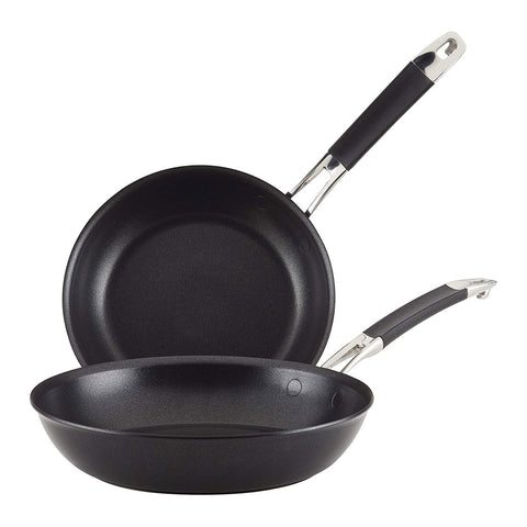 Anolon Smart Stack Hard Anodized Nonstick Frying Pan Set / Fry Pan Set / Hard Anodized Skillet Set - 8.5 Inch and 10 Inch, Black