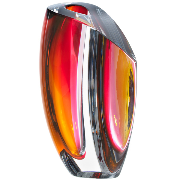 KOSTA BODA MIRAGE VASE - GREY/RED