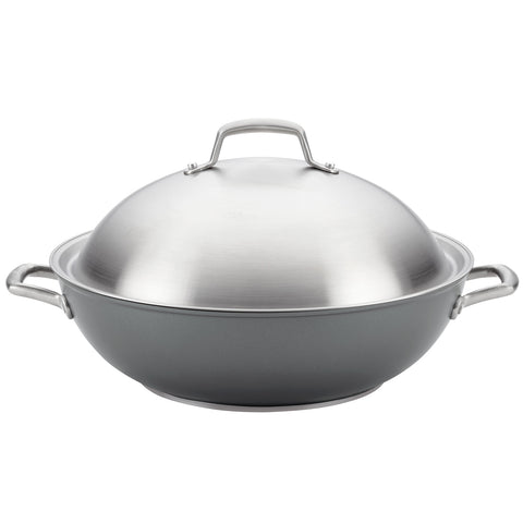 ANOLON ACCOLADE FORGED HARD-ANODIZED PRECISION FORGE COVERED WOK, 13.5-INCH, MOONSTONE