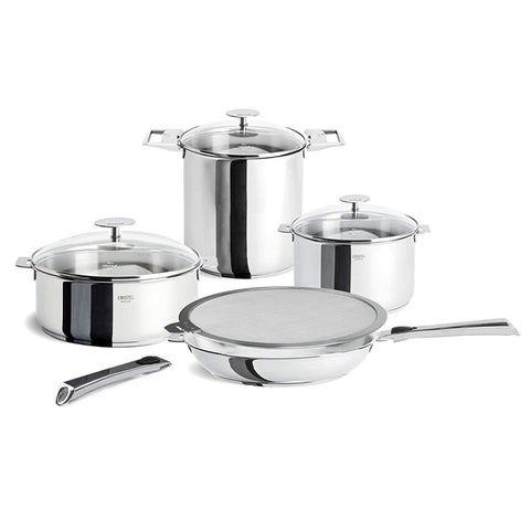 CRISTEL, 18-10 Stainless Steel Set of 12 Piece, 5-Ply construction, Shinny Finish, Dishwasher oven safe, all hobs + induction, Casteline collection, MADE IN France.