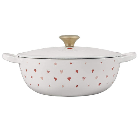 Le Creuset 2.75 qt. L' Amour Collection: Soup Pot - White w/ Heart Applique and Light Gold Knob