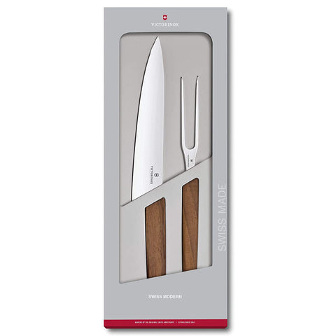 Victorinox Sets, Swiss Modern, 2-Piece Carving Set (8.5" Carving, 6" Carving Fork), Walnut