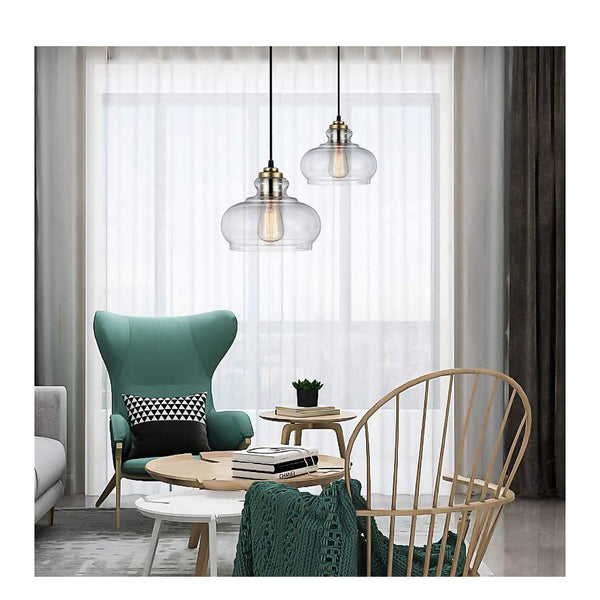 ANKEE Industrial Pendant Light Retro Adjustable Ceiling Hanging Lighting Fixtures with Clear Glass Shade for Kitchen Entryway Hallway Dining Living Room,Round Shape