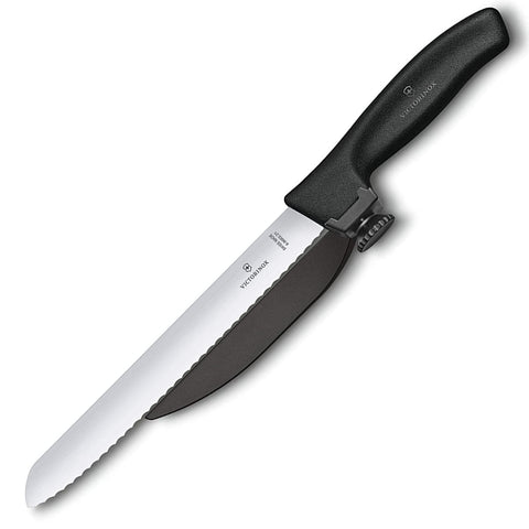 Victorinox Dux Knife, Swiss Classic, Dux Knife, 8.25" Serrated Blade with Adjustable Guide, Black