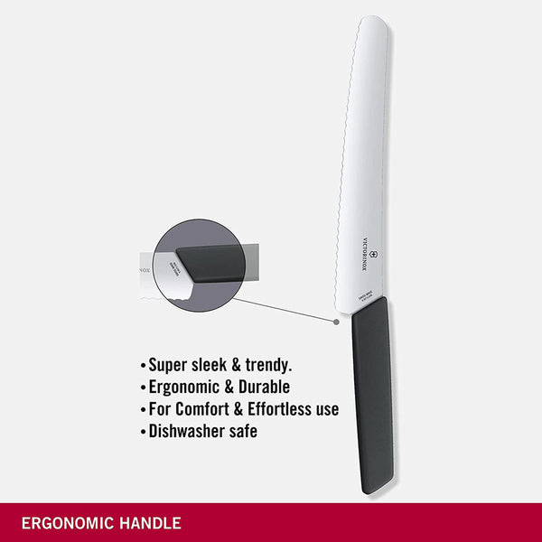 Victorinox Bread, Swiss Modern, 8.5", Serrated Blade, Black