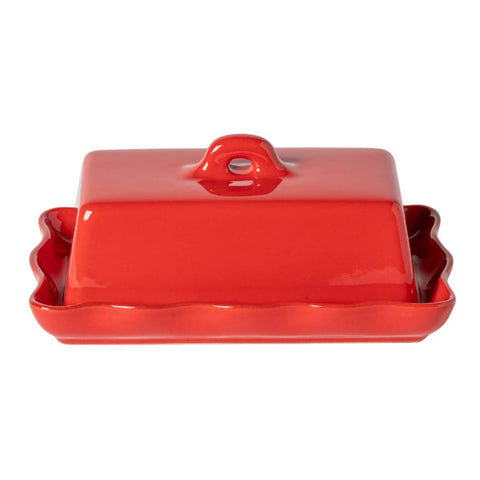 CASAFINA RECT BUTTER DISH 8 in W/ LID - RED