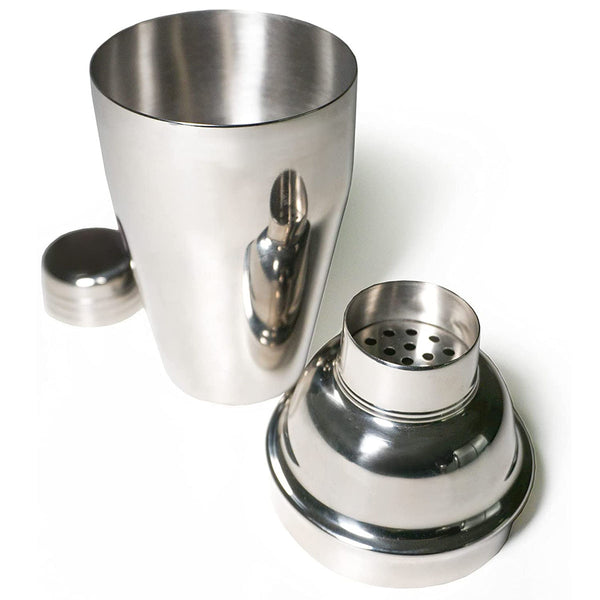 RSVP International Stainless Steel Cocktail Shaker, 18 Ounce | Shake Margaritas, Cosmos, Manhattans, Martinis & More | Modern Design with Large Straining Holes | Dishwasher Safe