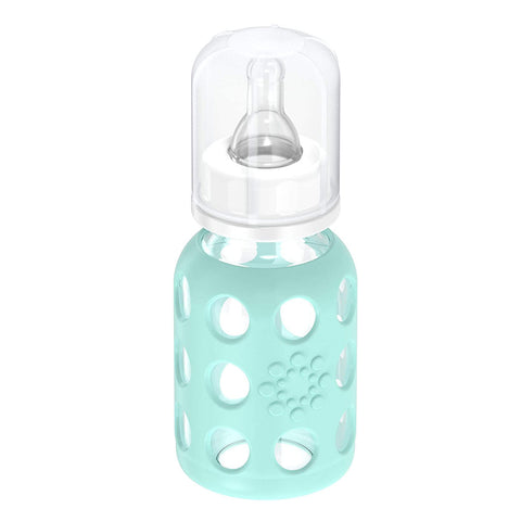 Lifefactory Glass Baby Bottle with Protective Silicone Sleeve and Stage 1 Nipple Mint 4 Oz 1