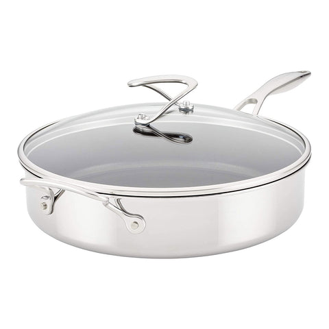 Circulon SteelShield C-Series Tri-Ply Clad Nonstick Stainless Steel Saute Pan with Lid and Helper Handle, 5 Quart, Silver