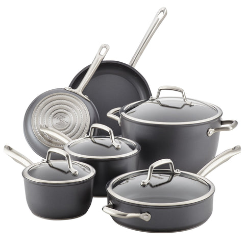 ANOLON ACCOLADE FORGED HARD-ANODIZED PRECISION FORGE COOKWARE SET, 10-PIECE, MOONSTONE