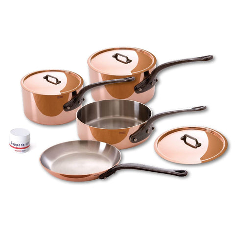 Mauviel 7 Piece Cookware set Cast stainless Steel Handle with Iron Color Finish, Copper