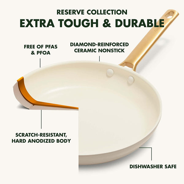 GreenPan Reserve 10" and 12" Frying Pan Skillet Set, Gold Handle, Taupe
