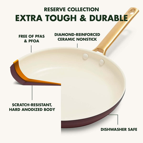 GreenPan Reserve Hard Anodized Healthy Ceramic Nonstick 10" and 12" Frying Pan Skillet Set, Merlot Purple