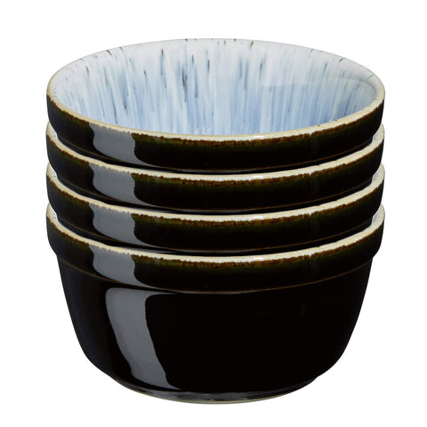 Denby HALO Set of 4 Ramekins Small Bowl Set, Black-Blue