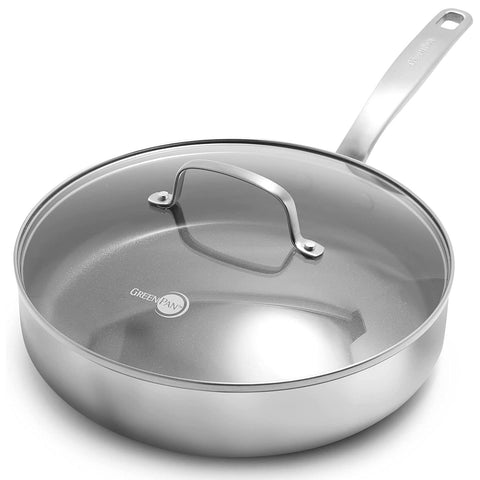 GreenPan Chatham 3.75 QT Stainless Steel Saute Pan Jumbo Cooker with Lid, Silver