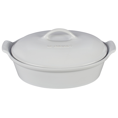 LE CREUSET 4-QUART HERITAGE OVAL CASSEROLE - WHITE