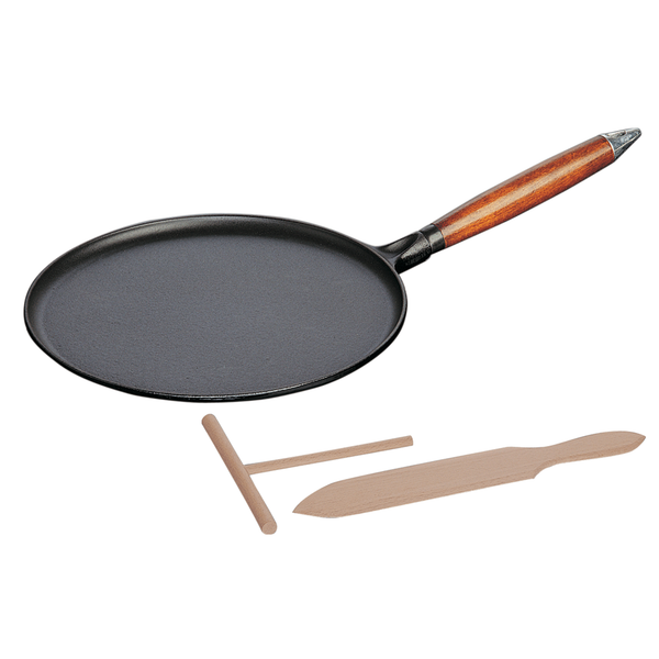 STAUB CAST IRON 11'' CREPE PAN WITH SPREADER & SPATULA - MATTE BLACK