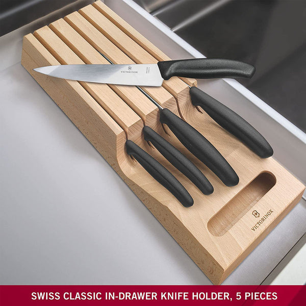 Victorinox Block Sets, Swiss Classic, 5-Piece Set with In-Drawer Knife Holder, Black