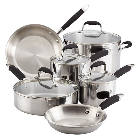 Anolon Advanced Triply Stainless Steel 10 Piece Cookware Pots and Pans Set, Onyx