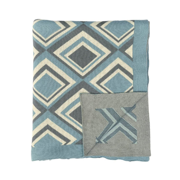 Darzzi Blue & Grey Squares Throw Blanket 50x60