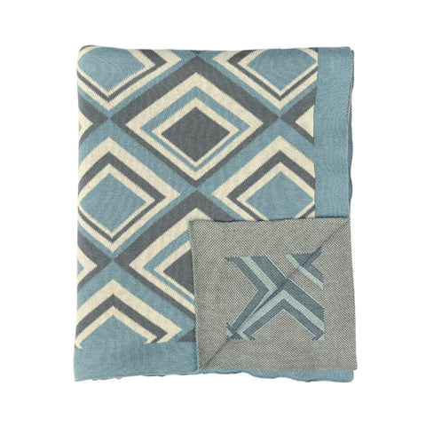 Darzzi Blue & Grey Squares Throw Blanket 50x60