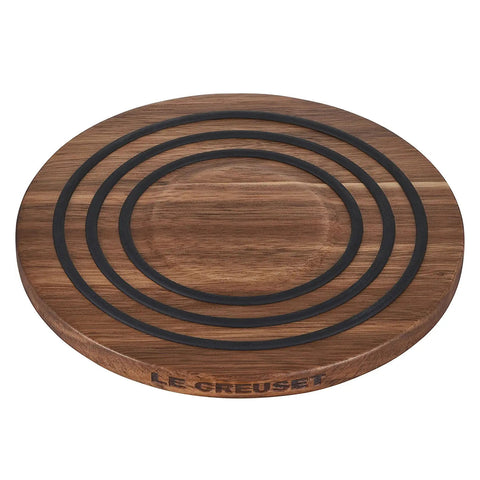 Le Creuset 8" Magnetic Wooden Trivet - Acacia Wood with Black Silicone Rings