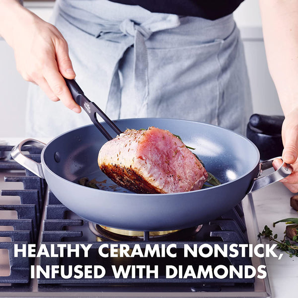 GreenPan Paris Pro Hard Anodized Healthy Ceramic Nonstick, 11" Everyday Frying Pan Skillet with 2 Handles and Stainless Steel Lid, PFAS-Free, Dishwasher Safe, Grey