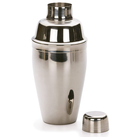 RSVP International Stainless Steel Cocktail Shaker, 18 Ounce | Shake Margaritas, Cosmos, Manhattans, Martinis & More | Modern Design with Large Straining Holes | Dishwasher Safe