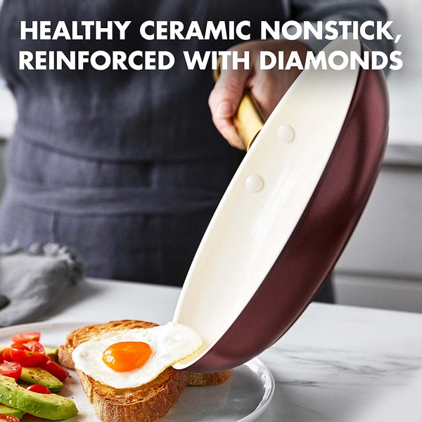 GreenPan Reserve Hard Anodized Healthy Ceramic Nonstick 10" and 12" Frying Pan Skillet Set, Merlot Purple