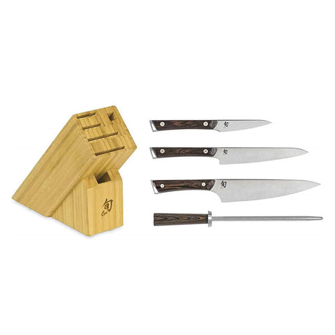 Shun Kanso 5 Piece Starter Knife Block Set with Honing Steel and Chef’s, Paring, and Utility Knives