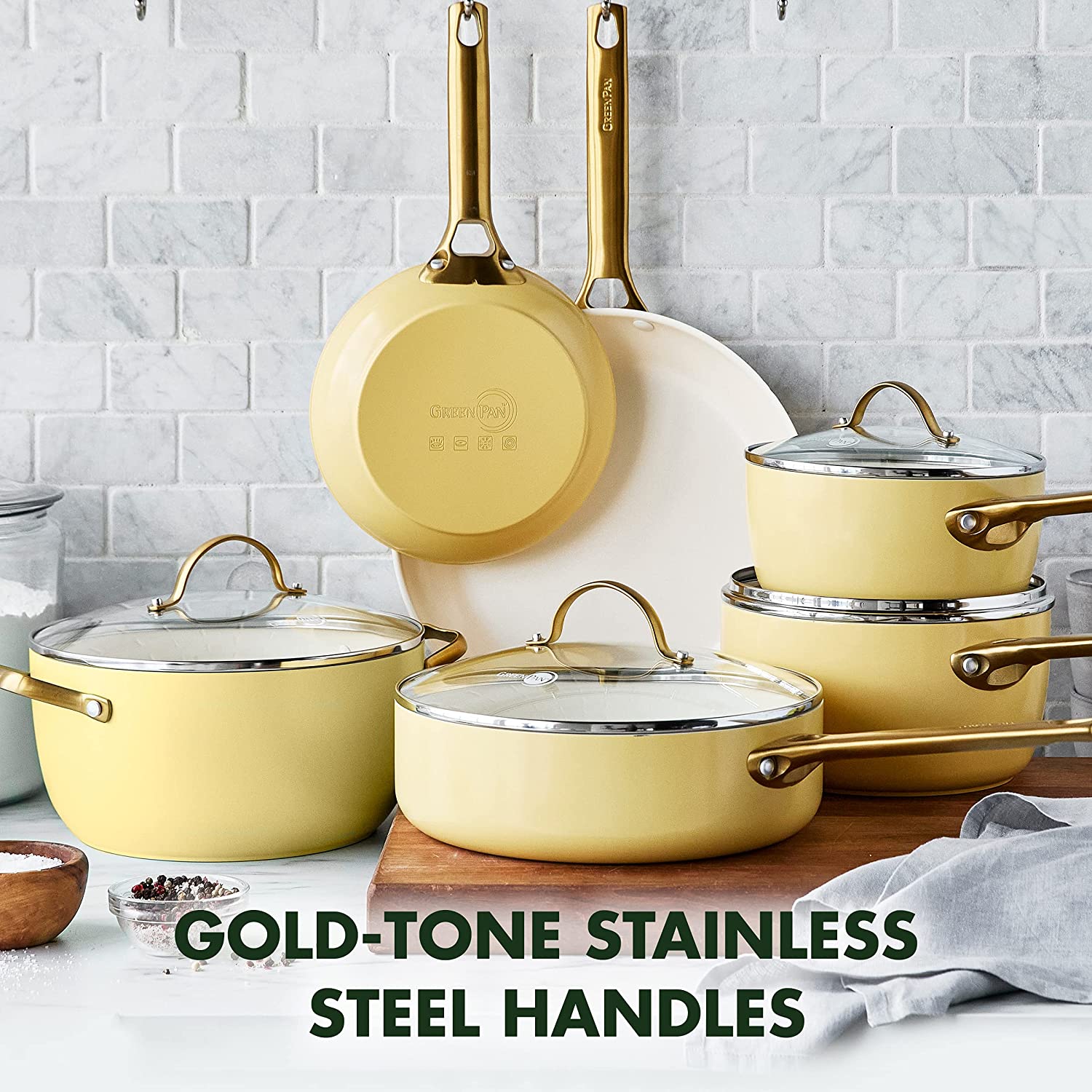 Reserve Ceramic Nonstick 10 and 12 Frypan Set | Charcoal with Gold-Tone  Handles