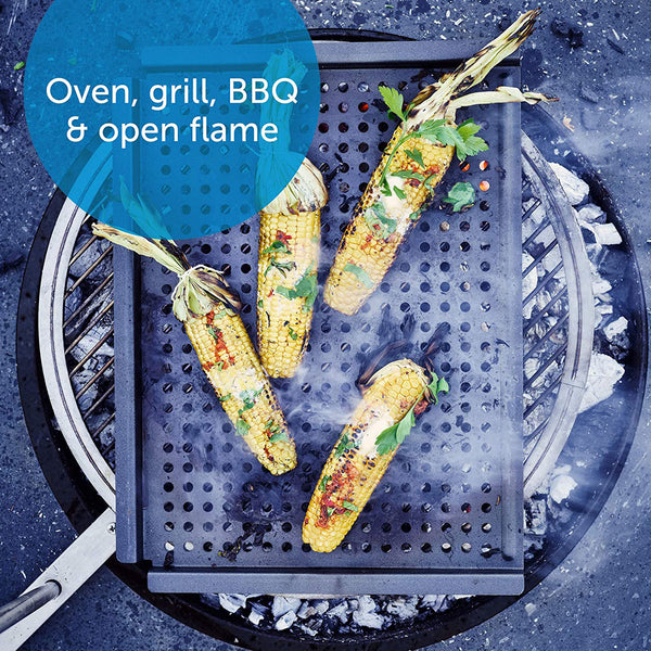 BK Black Steel Preseasoned Carbon Steel BBQ Grill Tray, 17"