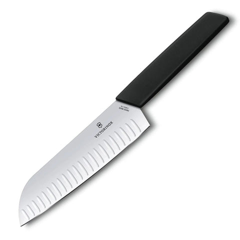 Victorinox Santoku, Swiss Modern, 7" Granton Blade, Black