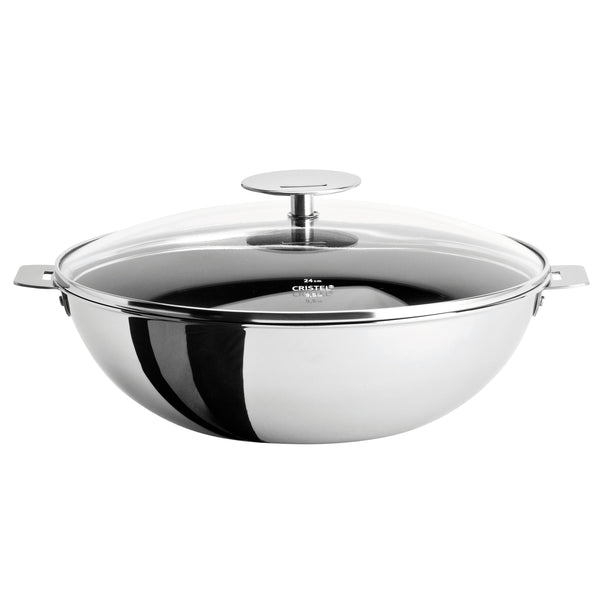 CRISTEL CASTELINE DETACHABLE 3-QUART WOK EXCELISS NON-STICK COATING - WITH DOMED GLASS LID