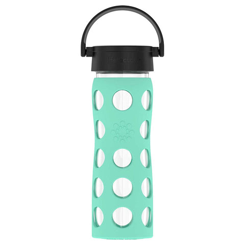 Lifefactory 22oz Glass Water Bottle with Silicone Sleeve and Classic Cap, Sea Green