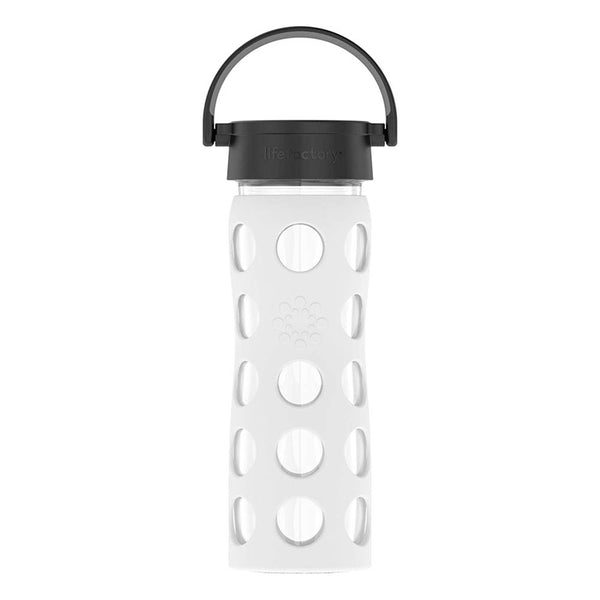 Lifefactory 16oz Glass Water Bottle with Silicone Sleeve and Active Cap, Optic White