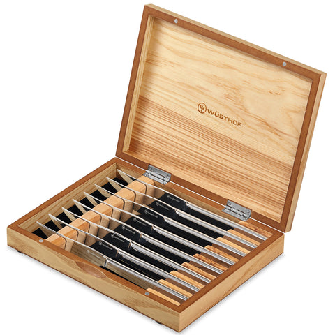 Wusthof 8-Piece Stainless Mignon Steak Knife Set, Olivewood