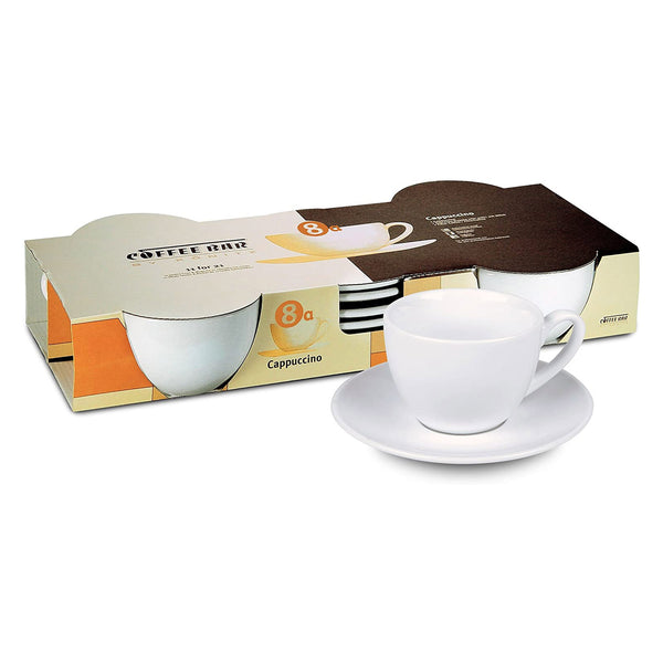 Konitz Coffee Bar Coffee Cups and Saucers, 7-Ounce, White, Set of 4